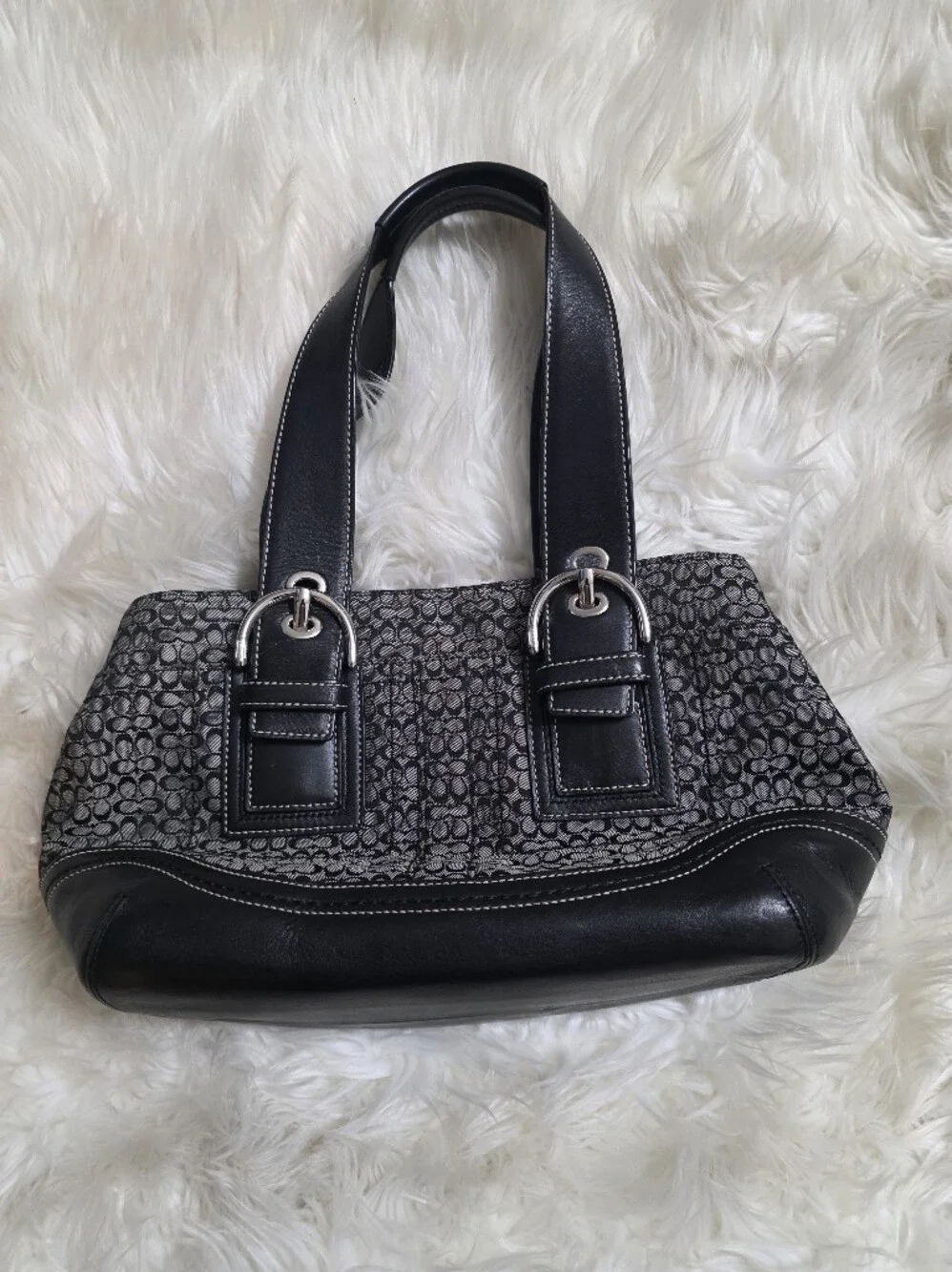 Vintage Coach Black Signature Canvas Shoulder Bag